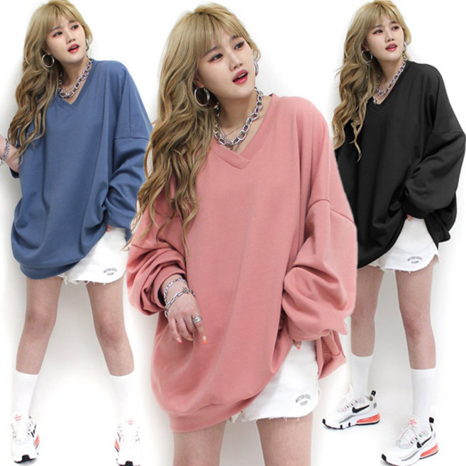 마이쏭 남여공용 빅사이즈 봄신상 박스티 무브브이넥오버핏맨투맨