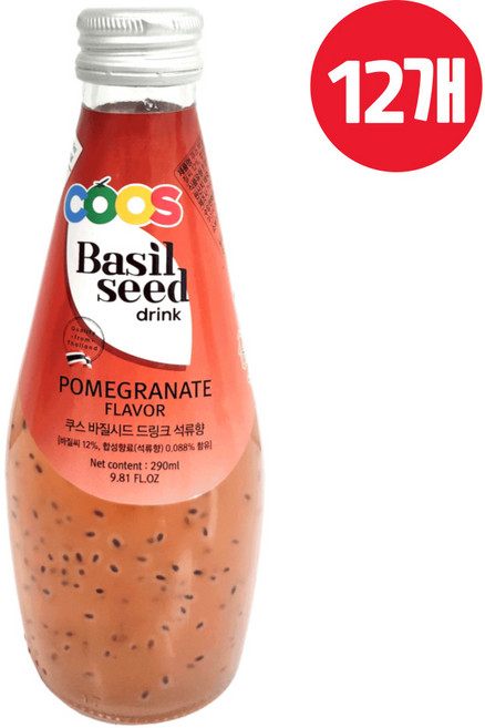 쿠스 바질씨드 드링크 석류향, 12개, 290ml