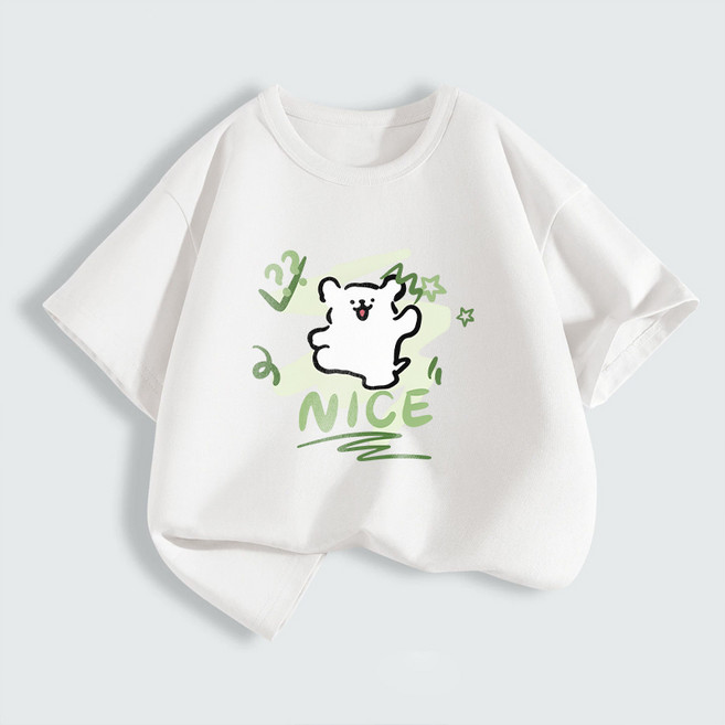 FONOW 순면100%아동티셔츠귀여운카피바라배색아동복편하고통기성이좋은여름캐주얼라운드반팔티 캐릭터라인강아지 가족티