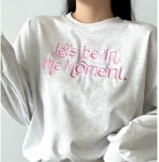 비토샵 여성 렛츠 모먼트 레터링 자수 트레이닝복 세트 맨투맨 바지세트 일자팬츠셋업