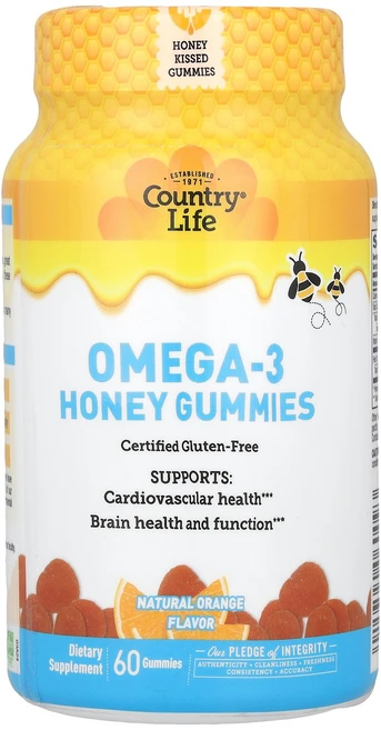 Country Life Omega-3 Honey Gummies Natural Orange 60 Gummies, Country Life, Omega-3 Honey Gu, 1개 - 쿠팡
