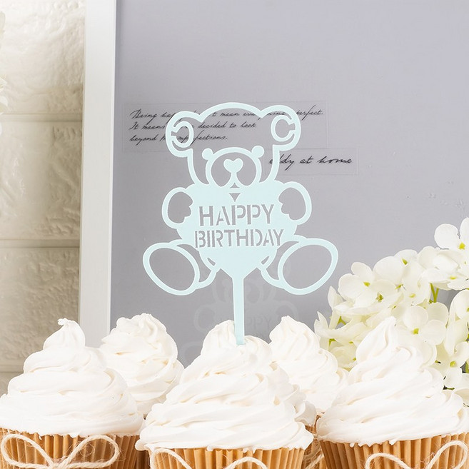 케이크토퍼 생일데코픽 곰돌이 [블루], 단품