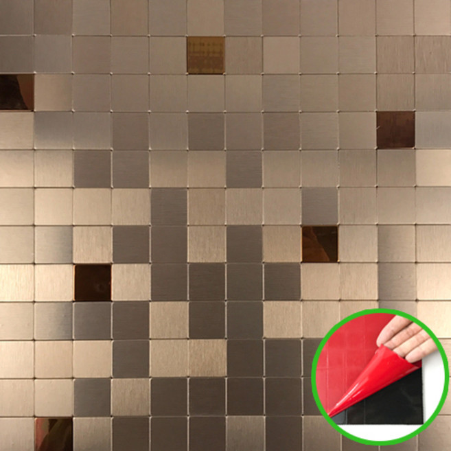 셀프 DIY 접착식 메탈 타일 (붙이는 스티커 현관 주방 벽), 03.YM-2502브라운