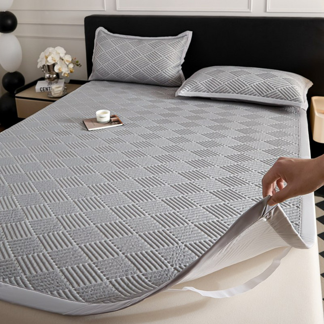 드림피그 여름용 아이스 냉감 고정밴딩 매트리스 패드, 차콜그레이