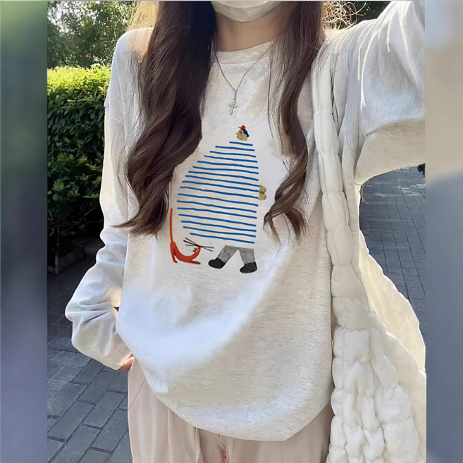 100%純棉白色長袖T恤女春秋季新款寬鬆打底上衣