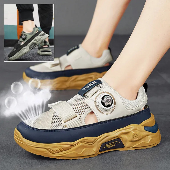 남성 펀칭 통기성 회전 버클 통굽 샌들남자스포츠샌들통기성키높이샌들245-270mm