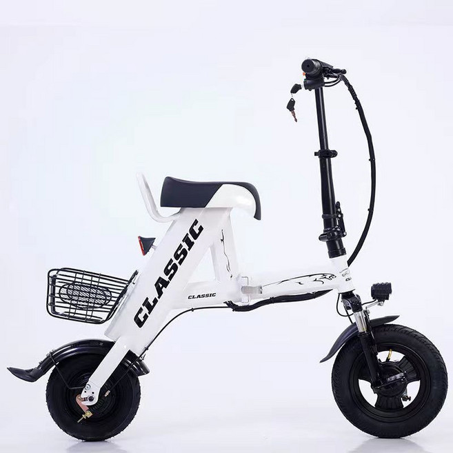 소형 접이식 전기자전거 초경량 배달용 성인용 리튬 배터리 휴대용 전동 스쿠터, 듀얼 시트-화이트 48V 고속모터, 강철