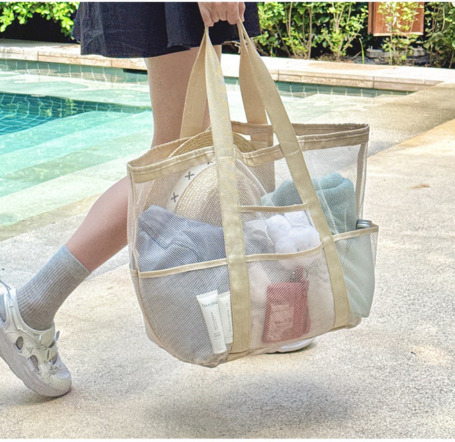 오브젝트리 방수 포켓이 있는 메쉬 비치백 물놀이 가방