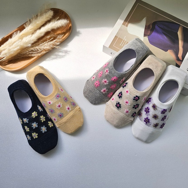 5족세트 숙녀 미끄럼방지 플라워 덧신 여름 논슬립 망사덧신