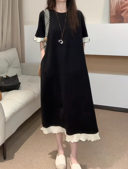 ZAJA 여성 반팔 라운드넥 원피스 프릴 빅사이즈 데일리룩