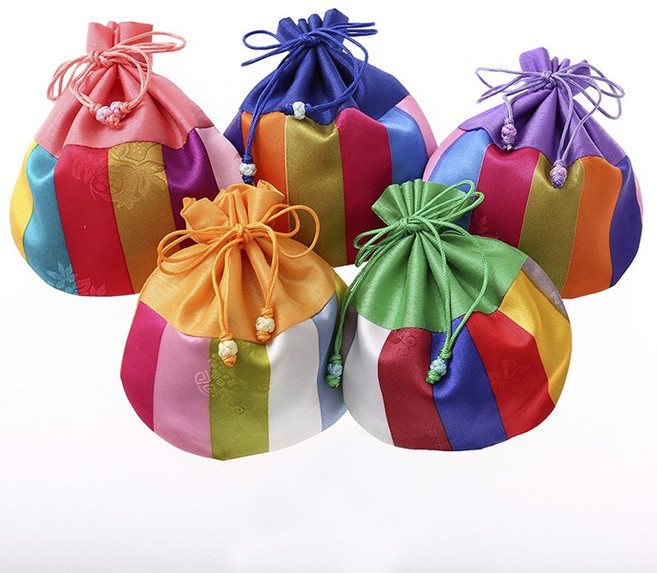 실크 색동 반달 복주머니 (opp봉투 개별포장 없음)설날 명절 세뱃돈 용돈주머니 선물주머니, 랜덤발송, 100개