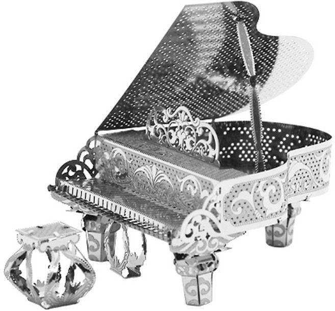 3D메탈미니실버 그랜드피아노입체퍼즐건축모형조립키트미니어쳐, 단품, 단품, 건물, 1개