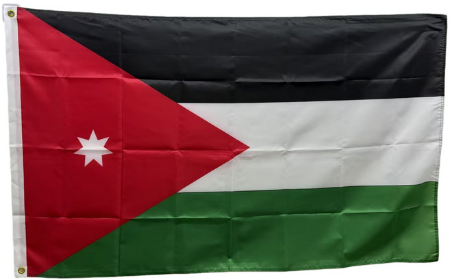 요르단 국기 Jordan flag 90x150cm 폴리에스터 90g 금속 고리 이중 스티치 마감, 1개, BLACK+GREEN+WHITE+RED