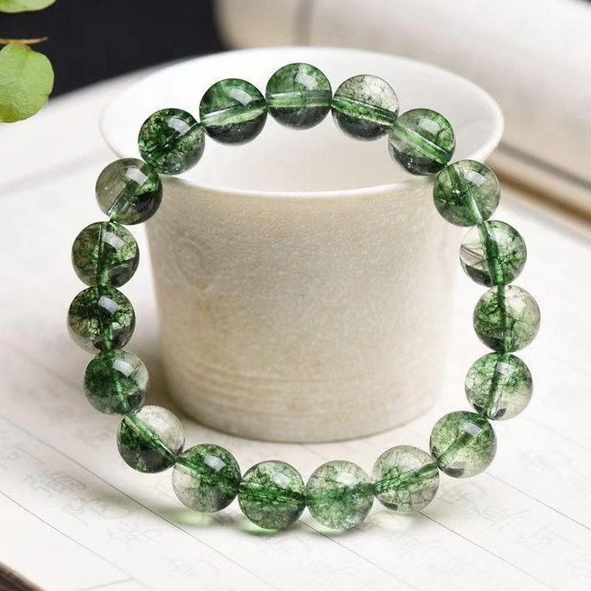 綠幽靈手鍊 爆花晶招財手串 水晶飾品
