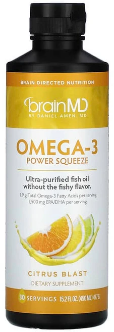 BrainMD Omega-3 파워 스퀴즈 시트러스 블라스트 477g(15.2fl oz) BRD-00338, 1개, 1개 - 쿠팡
