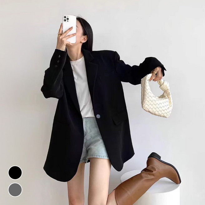 메이리앤 오버핏 싱글 자켓 루즈핏 정장 블레이저 데일리 포켓 자켓