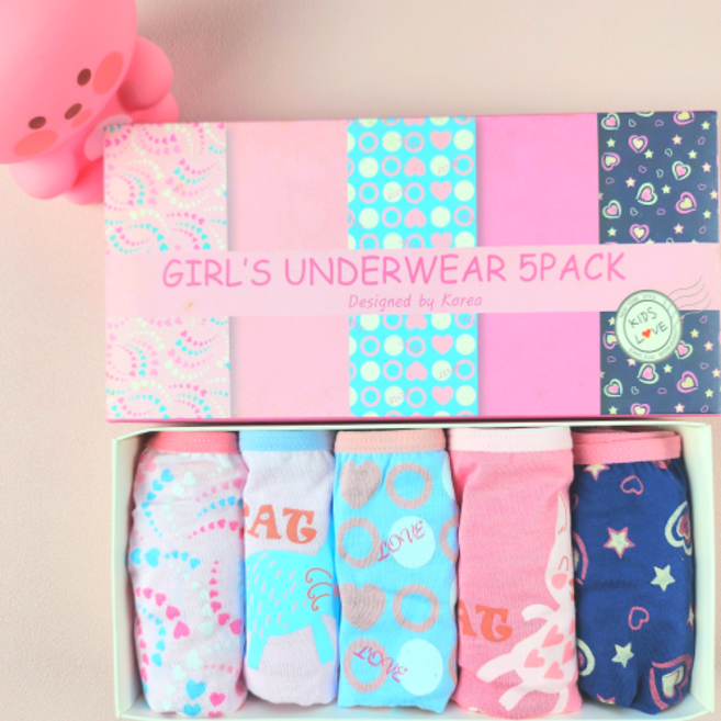 여아용 순면 핑크캣 삼각팬티 5종 세트