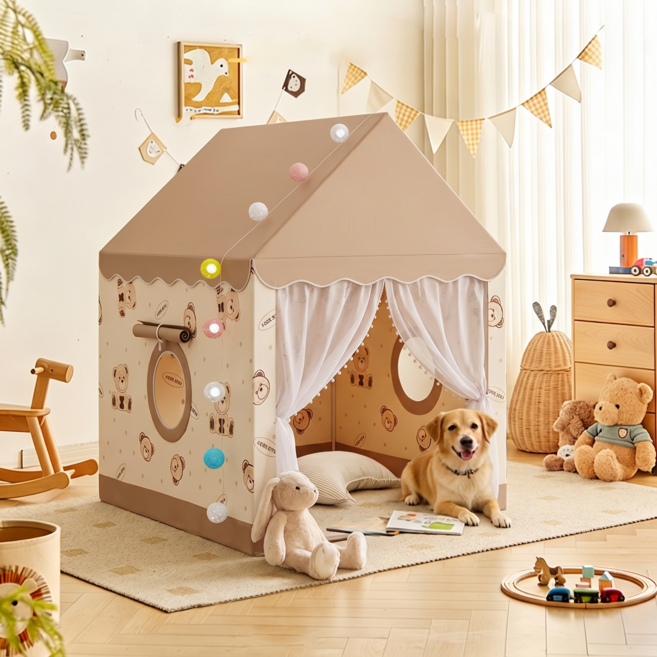 ANYOU 실내 텐트 놀이집 포근 하우스 조형 쉬운설치 작은 성채 인디언 놀이 텐트 접이식 휴대용, 1개, 브라운