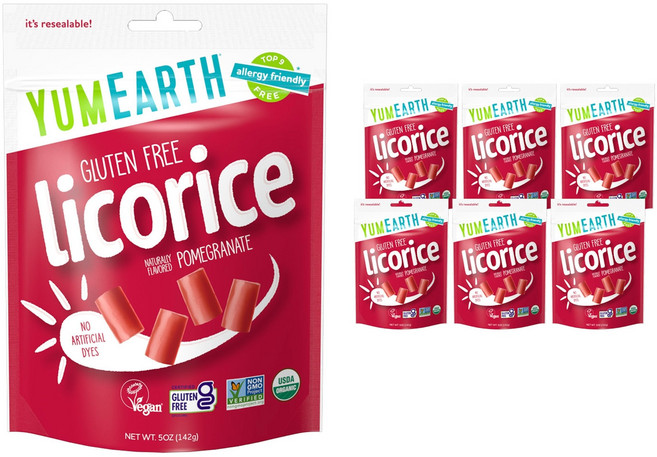 얌얼스 유기농 프리 석류 감초 141.7g 6개 팩 - YumEarth Organic Gluten Free Pomegranate Licorice Snack Packs - Al, 1개, 없음, 141g