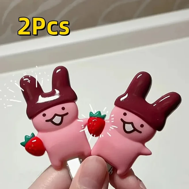 4Pc 딸기 초콜릿 토끼 머리핀 귀여운 만화 디자인 내구성 플라스틱 헤어 액세서리 스타일링 고정 장식 머리, 06 2Pcs