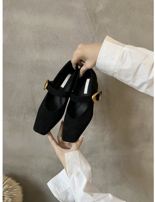 法式復古方頭粗跟瑪莉珍鞋，配裙子春秋款溫柔風單鞋