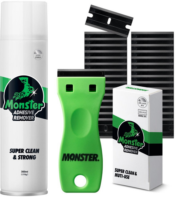 몬스터 스티커 타르 제거 2종 세트 (스티커제거제 300ml+스크래퍼), 1세트