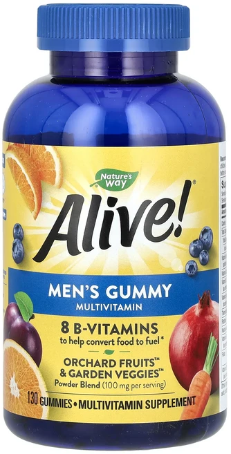 단백질 비타민 철분 마그내슘 칼슘 Nature's Way Alive! 남성용 구미젤리 종합비타민 과일 구미젤리 130개 고루고루섭취해주세요, NaturesWayAlive남성용구미젤리종합비타민과일구, 1개 - 쿠팡