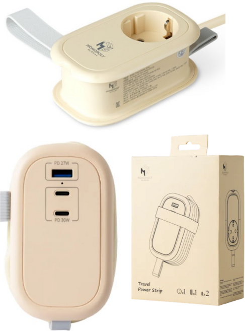 고용량 멀티탭 4000W 16A USB C타입 PD 30W 휴대용 큐브형 MPG ART03, 2개, 아이스 옐로우, 1m