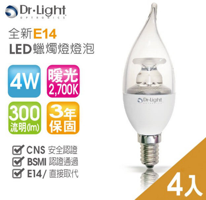 Dr.Light LED 蠟燭燈 2700K 4W E14 (4入裝), 1個