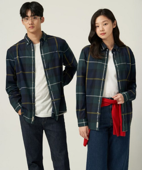 매장정품 빈폴 BEANPOLE MEN 남녀공용 플란넬 헤릿 체크 셔츠 그린 BC5964E06M 213273