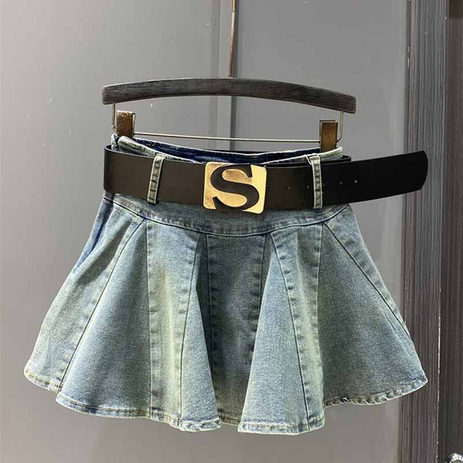 여성 봄 미니 데님 스커트 하이웨이스트 슬림핏 a라인 스커트 빈티지 미니 청치마 LCL