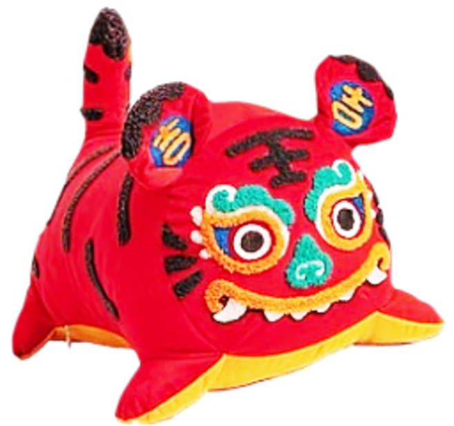 GoGraphy 福虎娃娃 抓周儀式吉祥物 紅色老虎玩偶, 1個, 紅, 紅, 35cm