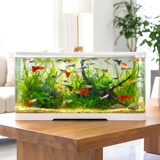 리비아쿠아 안깨지는 신소재 어항 거북이 열대어 수족관, 화이트