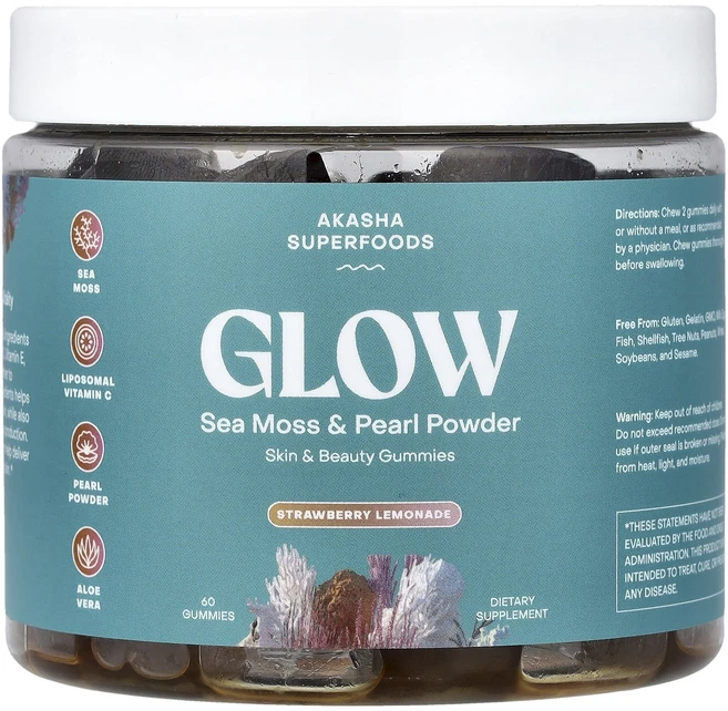 행복하고 건강하게 Akasha Superfoods Glow 바다이끼 & 진주 분말 딸기 레모네이드 맛 구미젤리 60개 백년회로하세요, AkashaSuperfoodsGlow바다이끼진주분말딸기 - 쿠팡