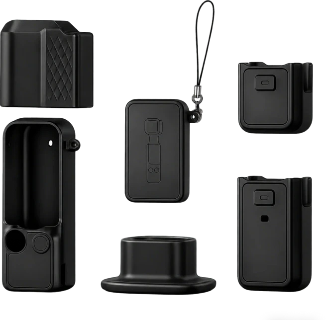 LAPGOOD DJI OSMO 포켓 4 짐벌 카메라 렌즈 스크린용 실리콘 풀 프로텍션 키트 부드러운 보호 커버 세트 AC, 01 검정색