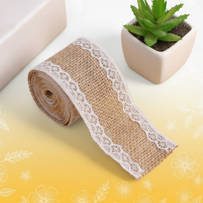 롤 빈티지 황마 레이스 리본 공예 장식 강템, 1개