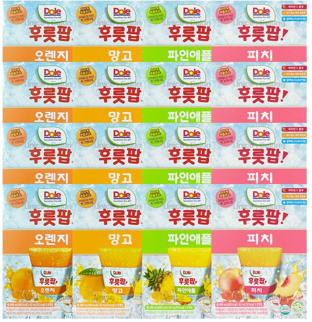 DOLE 돌후룻팝 4종혼합 128개입 (오렌지32개입 망고32개입 파인애플32개입 피치32개입), 62ml