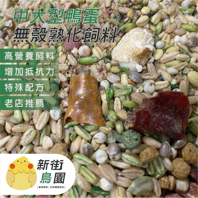 30年老店 新街鳥園 中大型鸚鵡鴨蛋無殼熟化飼料 500G, 1個