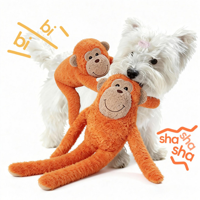 All For Paws 강아지 소리나는 인형장난감 삑삑이+바스락+터그놀이 분리불안 셀프놀이, 롱롱 원숭이, 1개