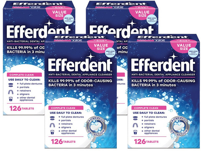 Efferdent 에퍼덴트 발포 교정기 틀니 세정제 126정 4팩 Denture Cleanser Tablets, 4개