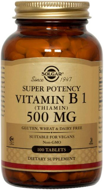 솔가 슈퍼 포텐시 비타민 B1 (티아민) 500mg 타블렛 비건, 1개, 100정