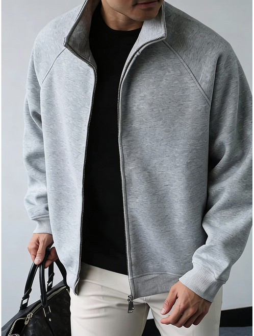 ANYOU 남성 베이직 오버핏 맨투맨 무지 긴팔 집업 맨투맨