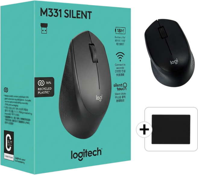 로지텍 M331 Silent 무소음 무선 마우스 병행+스링 마우스패드, +스링 마우스 패드, 로지텍 M331_블랙