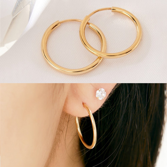 에바주얼리 링귀걸이 14k Gold Filled 빅 파이프 볼드 링 귀걸이