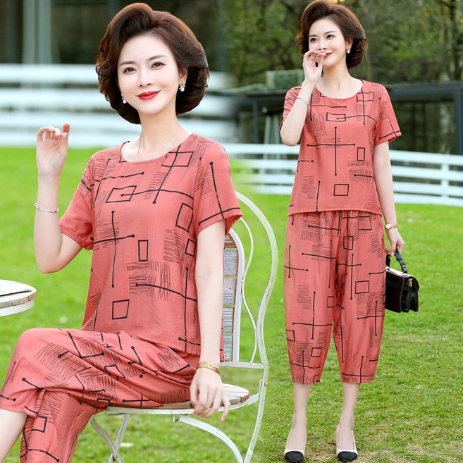 Asure 여성투피스 여름 셋업 트레이닝 세트 반팔티+7부 바지