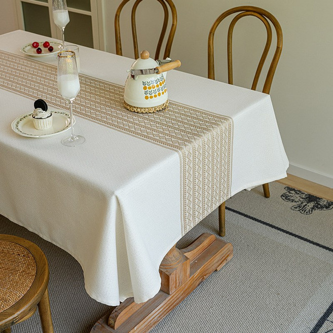 YOPENCE 북유럽 린넨 방수 식탁보 자수 테이블보, 140*220cm, 1개