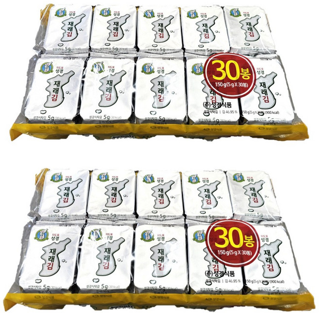 지도표 성경김 재래김 30봉 국내산 재래식탁김 조미김 전장김, 2세트, 150g