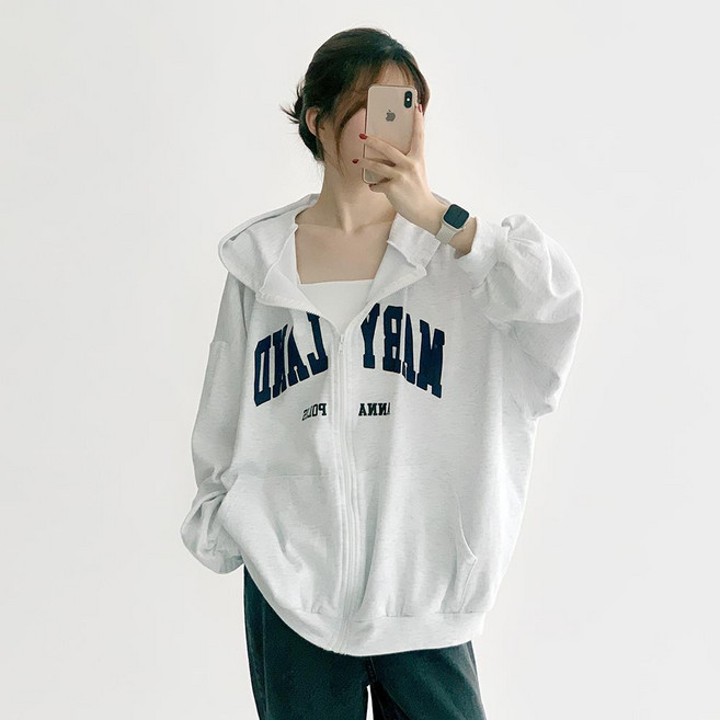 데이지클로젯 메리 긴팔 레터링 오버핏 후드집업