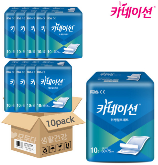 카네이션 위생매트 깔개매트 10매x10팩 (100매) 박스, 60 x 75cm, 10매입, 10개