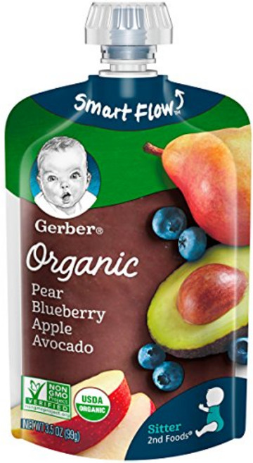 Gerber 유기농 이유식 파우치 보모를 위한 2차 식품 Gerber Organic Baby Food Pouches 2nd Foods for Sitter Blueberry, Blueberry Apple Avocado, 1개